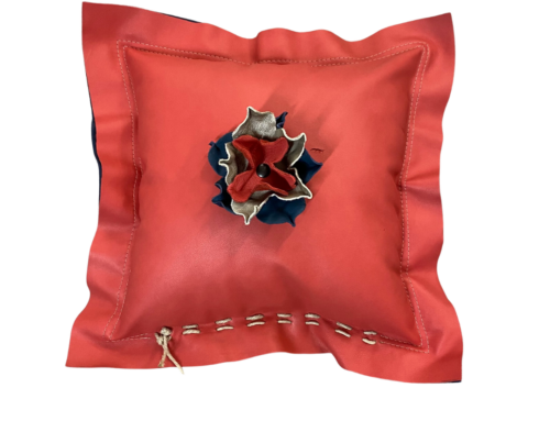 Leather Flanged Pillow with a Snap Flower